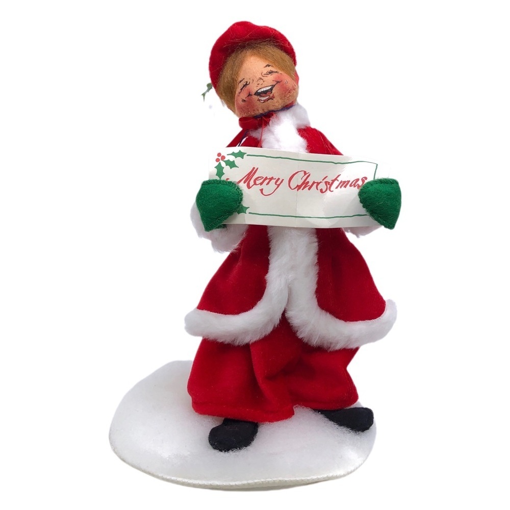 Annalee Merry Christmas Girl Caroler Red White Santa Dress Posable Plush 9”